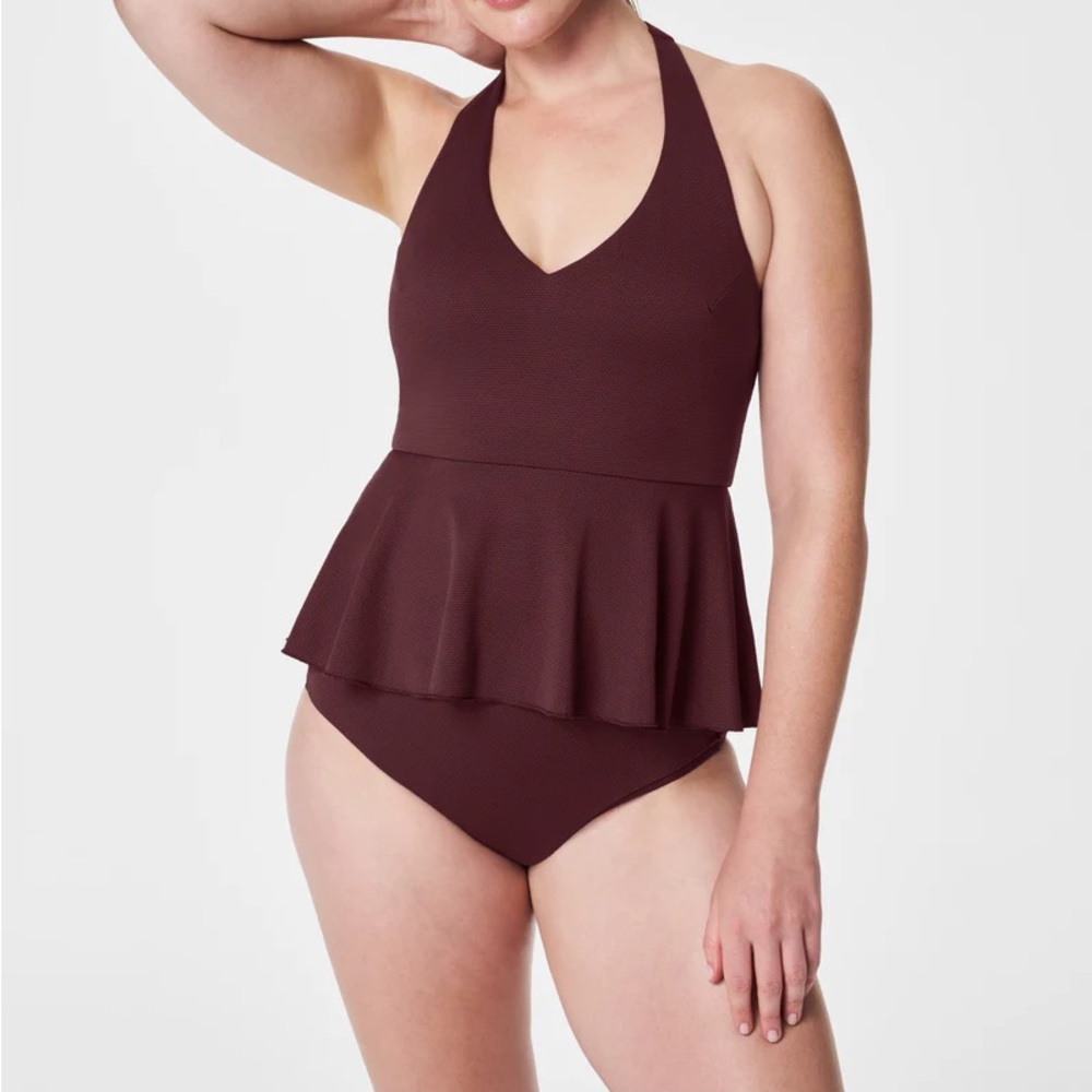 Spanx mulberry Pique tankini and bottoms size medium
